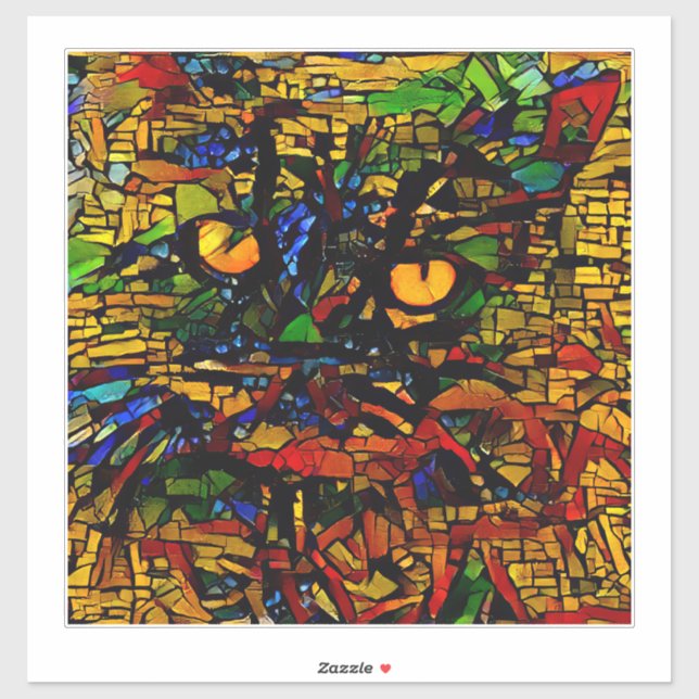 Adesivo Prin de arte colorida de gatos do mosaico (Folha)
