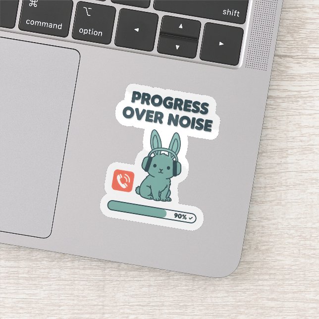 Adesivo Progress Over Noise Sticker – Motivational Bunny (Detalhe)