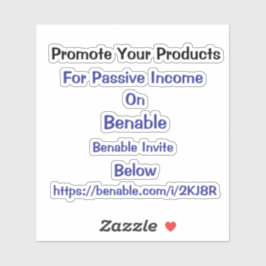 Adesivo Promova seus produtos no código de convite da Bena