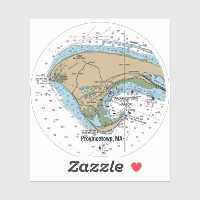 Adesivo Provincetown MA Cape Cod Chart (Folha)
