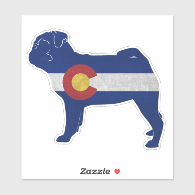 Adesivo Pug Dog Breed Colorado Flag Silhouette (Folha)