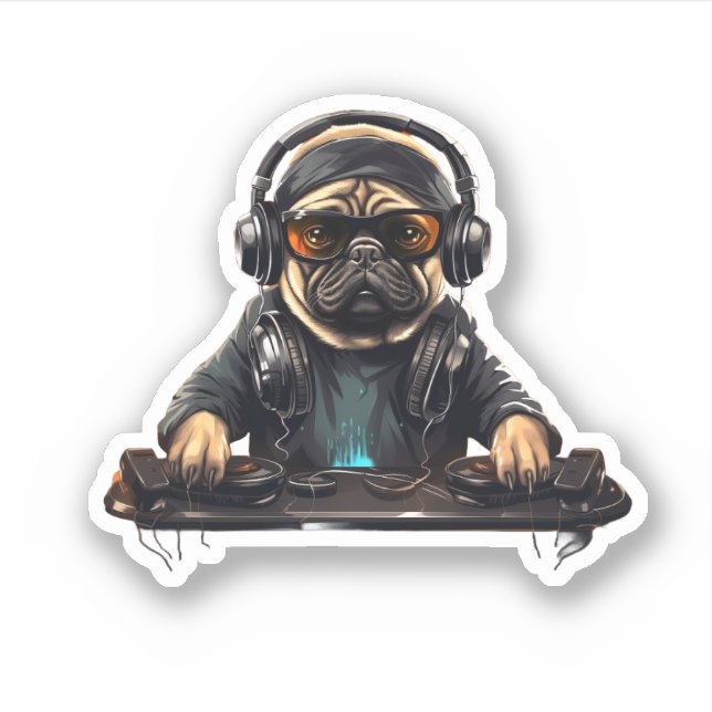 Adesivo Pug dog dj, Music Lover, Dog lover, Pug lover (Frente)