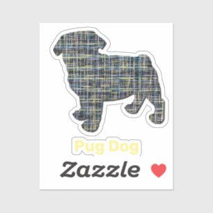 Adesivo Pug Dog Silhouette Yellow & Blue Grid Cut Sticker