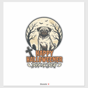 Adesivo Pug Halloween Truque ou Tratamento Desenho de Grav