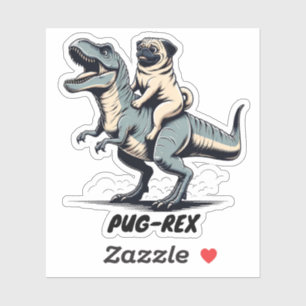 Adesivo Pug Montado Em Um Dinossauro Presente Para Amantes