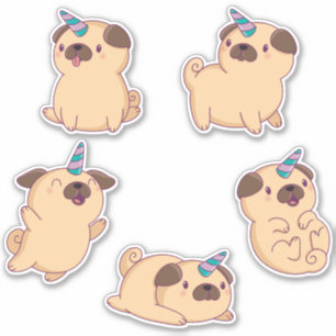 Adesivo Pugs de Unicorn Bonitos