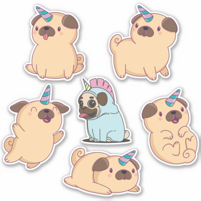 Adesivo Pugs de Unicorn Bonitos (Frente)