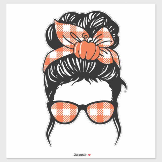 Adesivo Pumpkin Messy Bun Sticker – Fall Plaid Hair Bow  (Folha)