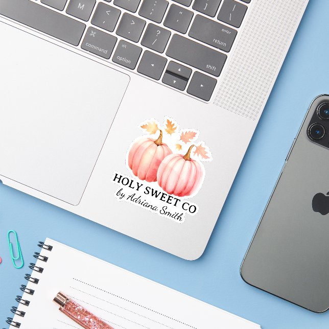 Adesivo Pumpkin Rosa Personalizado Para Corte Comercial (Notebook com iPhone)