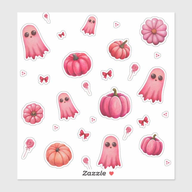 Adesivo Pumpkins de Halloween Rosa Bonito (Folha)