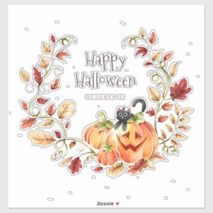 Adesivo Pumpkins e Black Cat Halloween Wreath