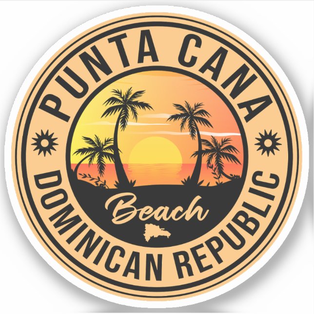 Adesivo Punta Cana Dominican Palm Tree Beach Vintage (Frente)
