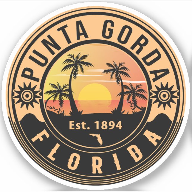Adesivo Punta Gorda Florida Retro Sunset Souvenirs (Frente)