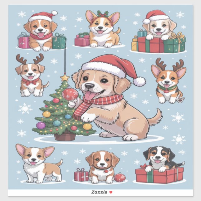 Adesivo Puppies Christmas stickers (Folha)