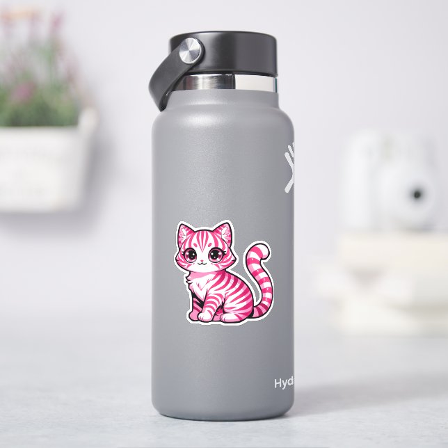 Adesivo Puramente Doce: Gato de Stripe Rosa e Branca (HidroFlask)