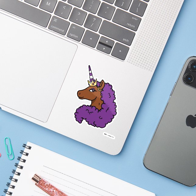 Adesivo Purple Afro Unicorn (Notebook com iPhone)