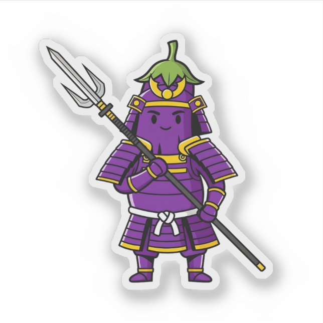 Adesivo Purple Eggplant Samurai Warrior with Spear Illustr (Frente)