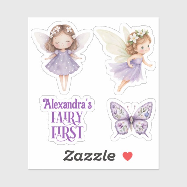 Adesivo Purple Fairy First Customizable Party Favor (Folha)
