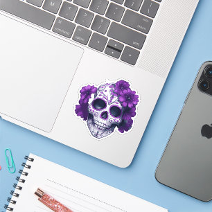 Adesivo Purple Floral Black Sugar Skull Dia Dos Mortos