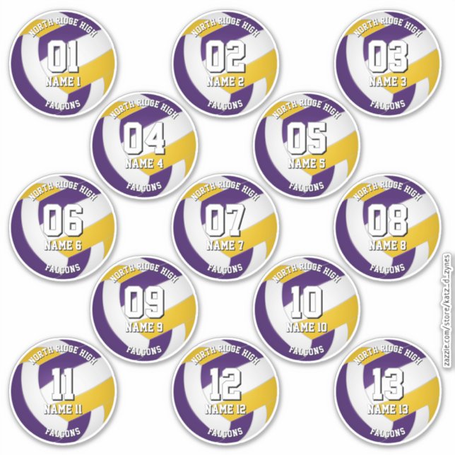 Adesivo purple gold volleyball team stickers 13 athletes (Frente)