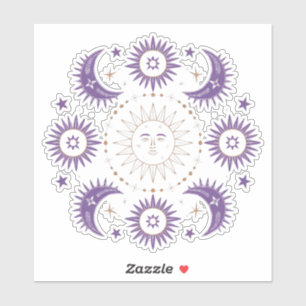 Adesivo Púrpura e Dourada Boho Celestial Sun e Moon Scrapb