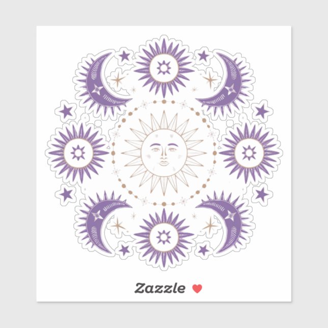Adesivo Púrpura e Dourada Boho Celestial Sun e Moon Scrapb (Folha)
