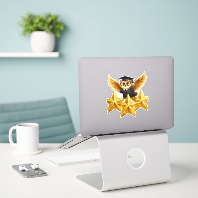 Adesivo Put the owl three gold stars, achievement custom v (Laptop na mesa)
