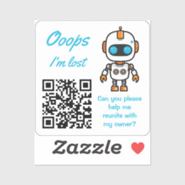 Adesivo QR Code de Devolução de Item Perdido Bot Azul Text