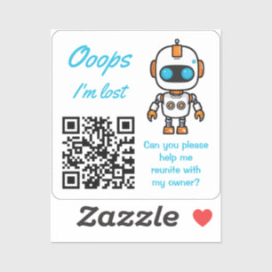 Adesivo QR Code de Devolução de Item Perdido Bot Azul Text