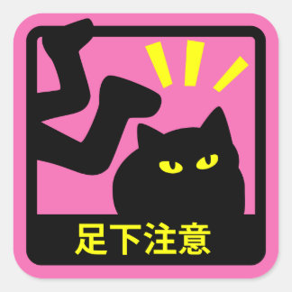 ADESIVO QUADRADO ネコ足下注意ステッカー