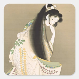 Adesivo Quadrado 女 の 霊, 上 村 松 Lady Ghost, Uemura Shōen, Arte do Jap