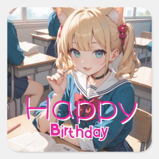 ADESIVO QUADRADO 教室にいる猫耳の少女