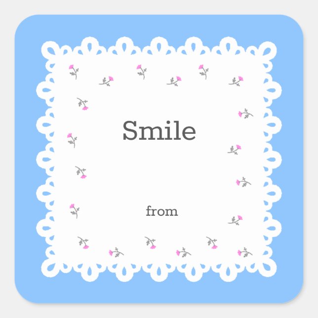 ADESIVO QUADRADO 文字　カスタム　野ばら＆レース（ブルー）    (Frente)