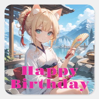 ADESIVO QUADRADO 温泉に来た猫耳娘