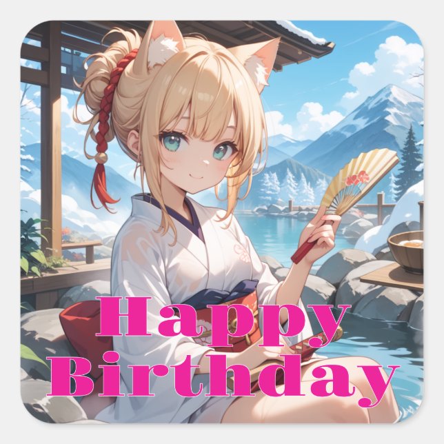 ADESIVO QUADRADO 温泉に来た猫耳娘 (Frente)