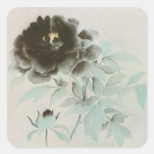 Adesivo Quadrado 牡 丹, 速 水 舟 Peony, Gyoshu, Arte japonesa