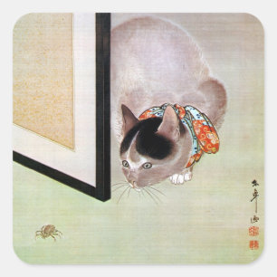 Adesivo Quadrado 猫 と 蛛, 東 皐 Gato e Aranha, Toko