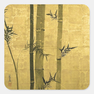 Adesivo Quadrado 竹図, bambu do 光琳, Ogata Kōrin, Sumi-e