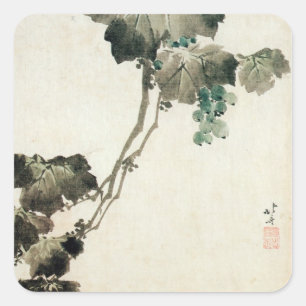 Adesivo Quadrado 葡萄, uva do 北斎, Hokusai
