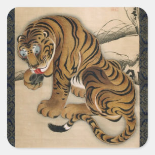 Adesivo Quadrado 虎図, tigre do 若冲, Jakuchu