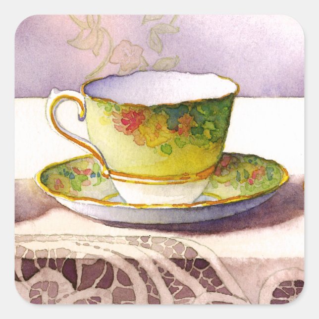 Adesivo Quadrado 0001 Teacup on Lace Stickers (Frente)