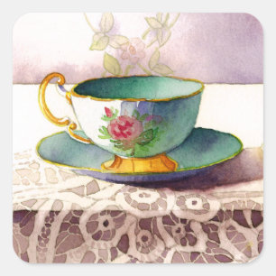 Adesivo Quadrado 0001 Teacup on Lace Stickers