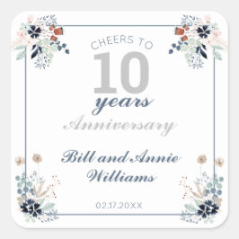Adesivo Quadrado 10º aniversário de casamento Festa de 10 Anos