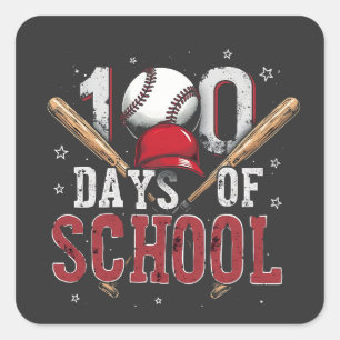 Adesivo Quadrado 100 Dias de Amantes do Esporte de Beisebol Escolar