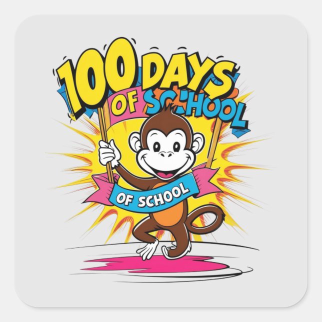 Adesivo Quadrado 100 dias de festa de macacos na escola (Frente)