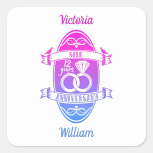 Adesivo Quadrado 12 anos de aniversário tradicional do casamento da