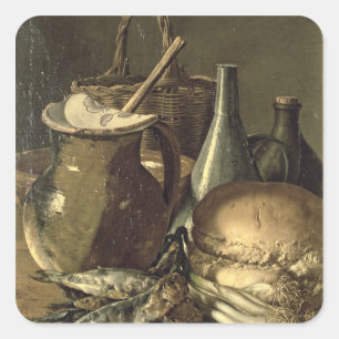 Adesivo Quadrado 131-0058519/1 ainda vida com peixes, alho-porros e