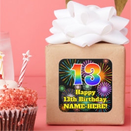 Adesivo Quadrado 13 Birthday: Veja fogos de artifício divertidos, A
