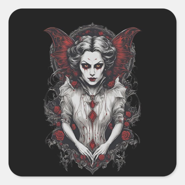 Adesivo Quadrado 13 vampiros do Halloween, monstro assustador, (Frente)