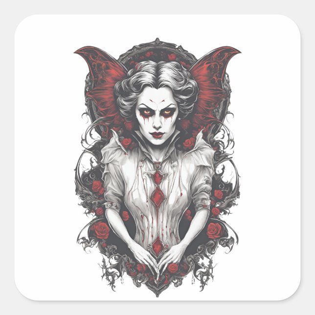 Adesivo Quadrado 13 vampiros do Halloween, monstro assustador, (Frente)